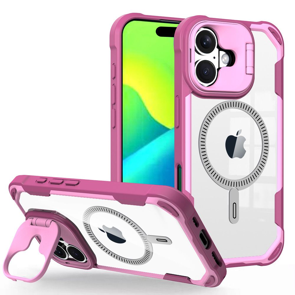 Luxury Kase LK164 Solid iPhone 16 Invisible Stand Transparent Magnetic Back Case