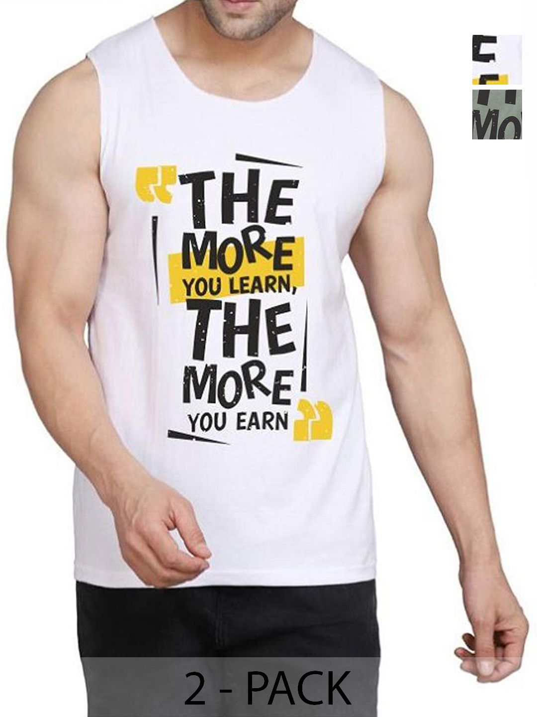 WOOSTRO Men Pack Of 2 Typography Printed Round Neck Cotton Slim Fit T-shirts