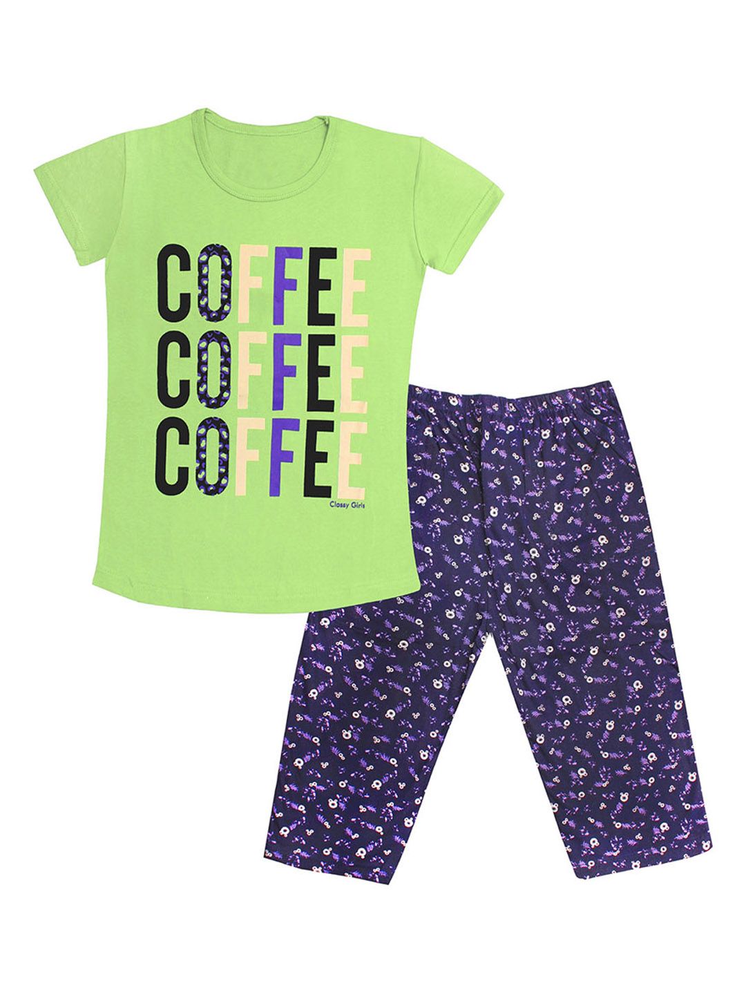 Tee Weavers Girls Round Neck Typography Printed Pure Cotton Night suit