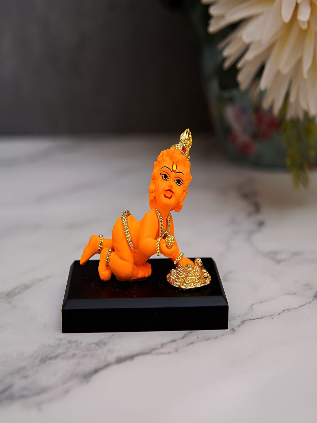 Craftlayout Laddu Gopal Orange Polyresin Natural Prayer Room Small Showpiece - 2.5 Inches