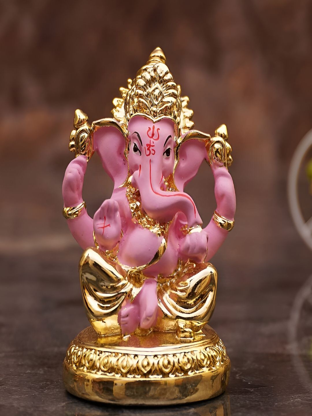 Craftlayout Ganesha Pink Polyresin Natural Prayer Room Small Showpiece - 2.5 Inches
