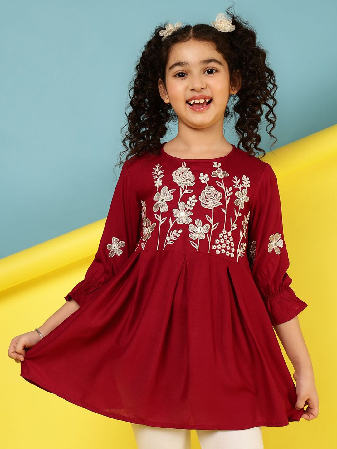 Ishti Girls Embroidered A-Line Top
