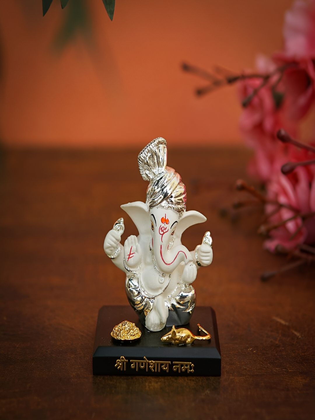 Craftlayout Ganesha White Resin Glossy Prayer Room Small Showpiece - 3 Inches