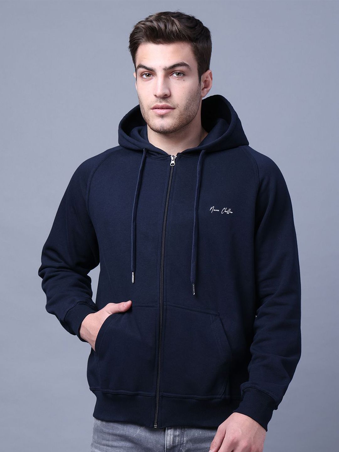 NEON CHILLIE Men Hooded Front-Open Sweatshirt