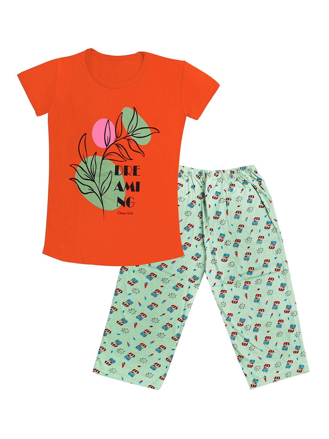 Tee Weavers Girls Round Neck Graphic Printed Pure Cotton Night suit