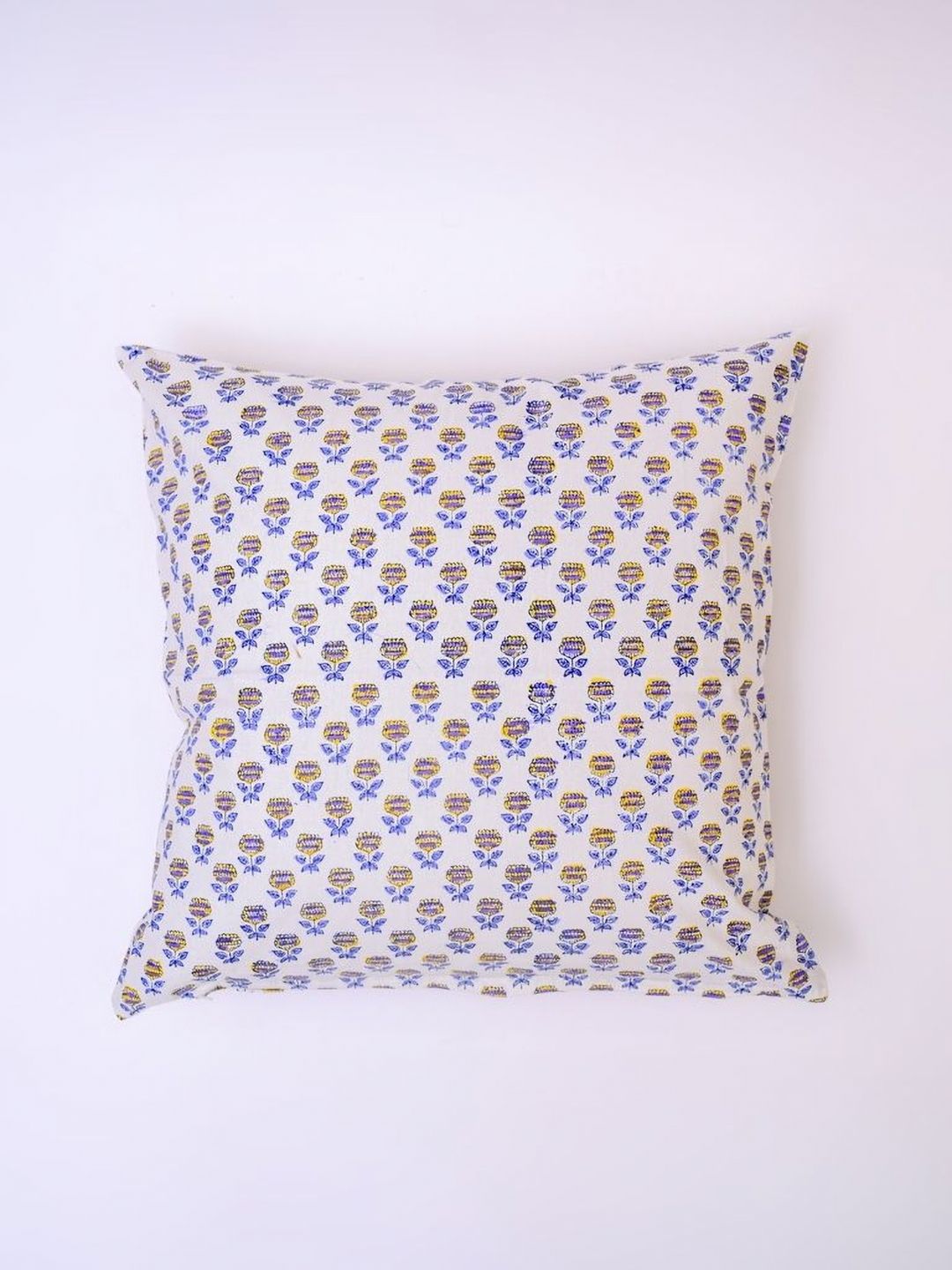 Block N Style White Floral Cotton Breathable Square Cushion Cover - 16 x 16 Inches