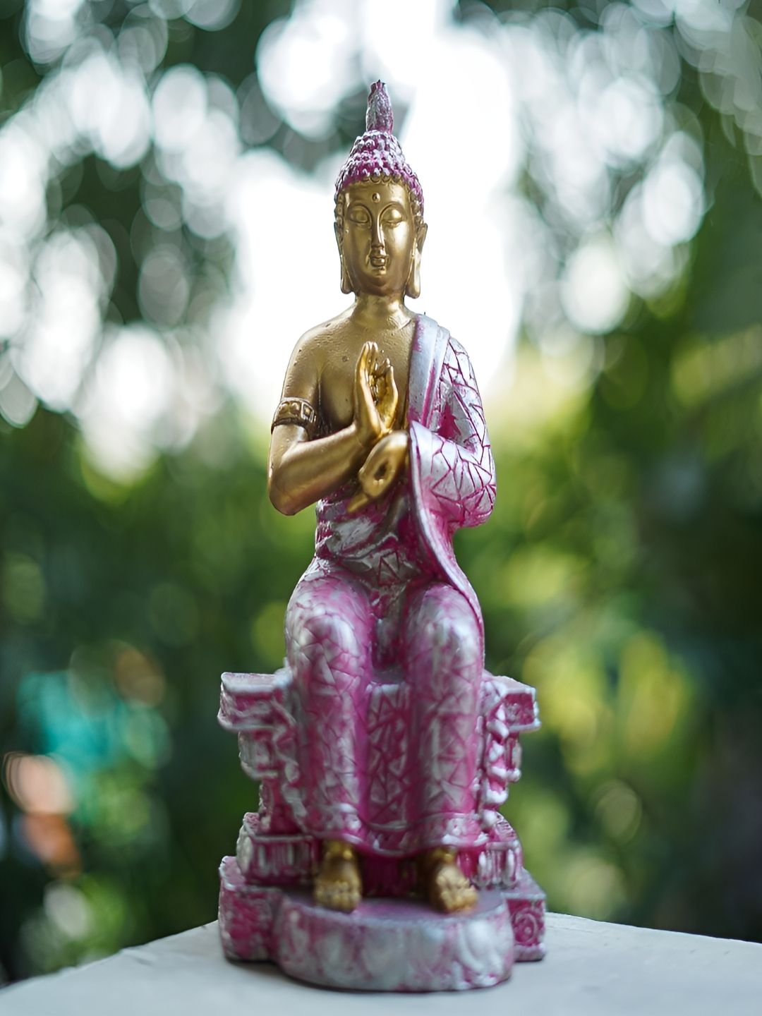 Craftlayout Meditating Lord Buddha Pink Polyresin Natural Prayer Room Large Showpiece - 10.2 Inches