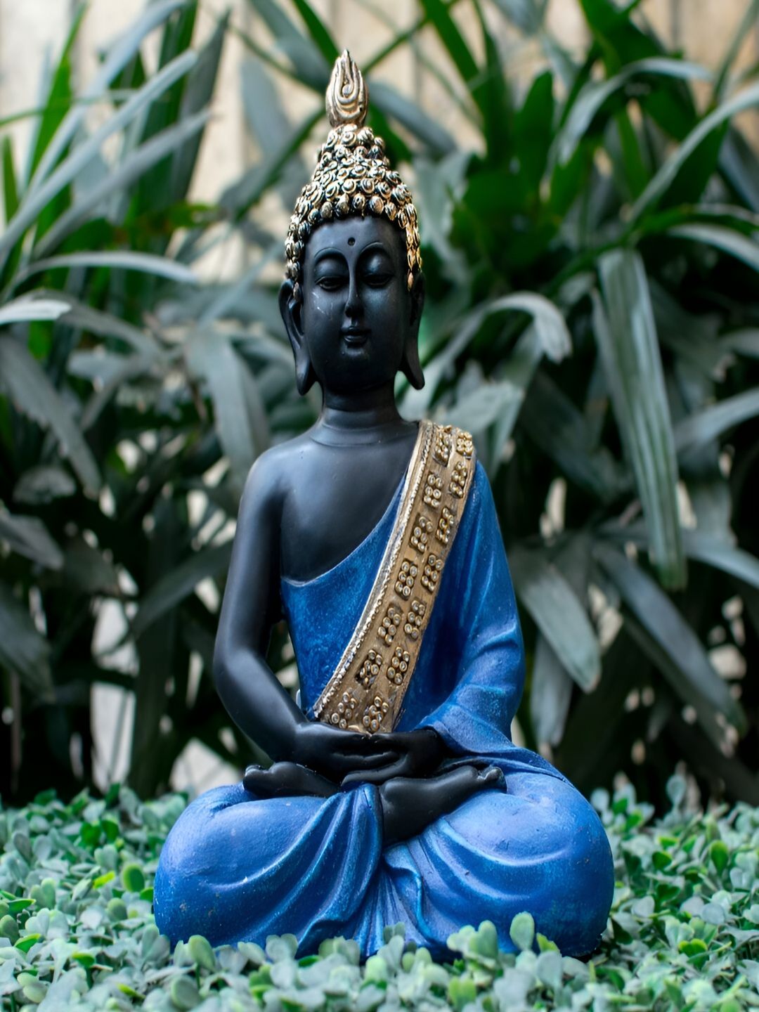 Craftlayout Meditating Lord Buddha Blue Polyresin Glossy Living Room Large Showpiece - 11 Inches