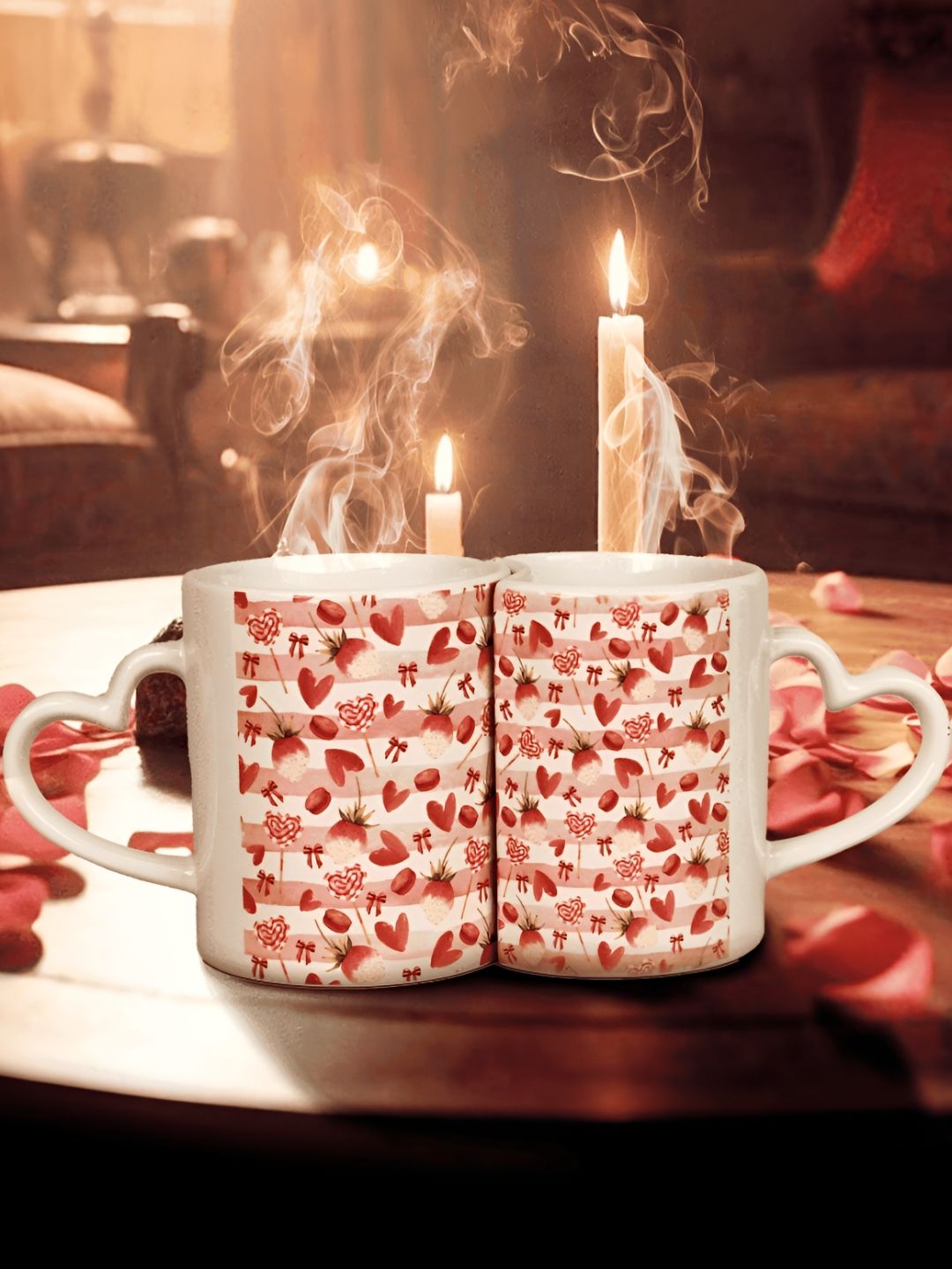 KOLOROBIA White Floral Ceramic Microwave Safe 2 Piece Mugs-300ml