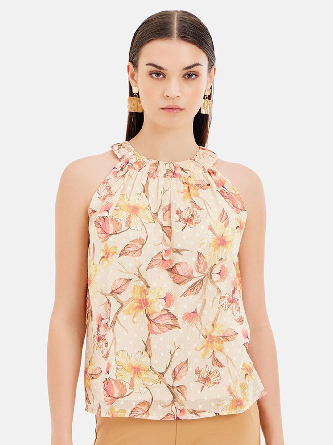 Floral Print Halter Neck Top Kazo Iris Floral Printed Back Tie-Up Halter Neck Top