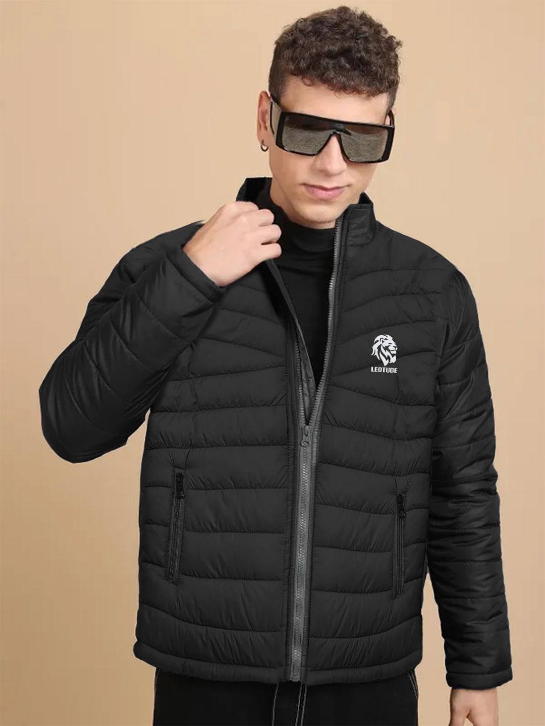 Leotude Men Mock Collar Solid Casual Windcheater and Water Resistant Padded Jacket