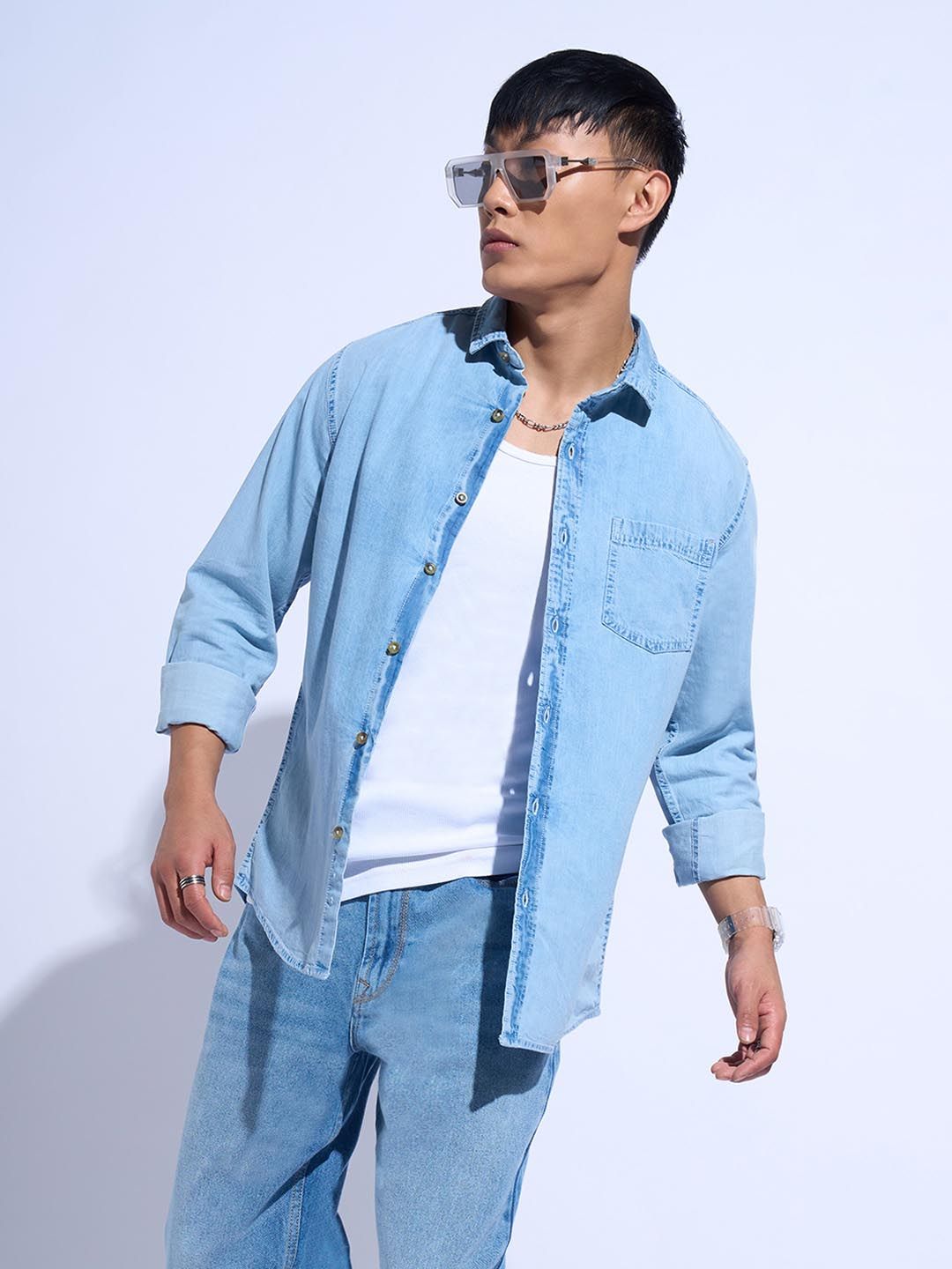 SF JEANS by Pantaloons Men Spread Collar Solid Cotton Casual Shirt