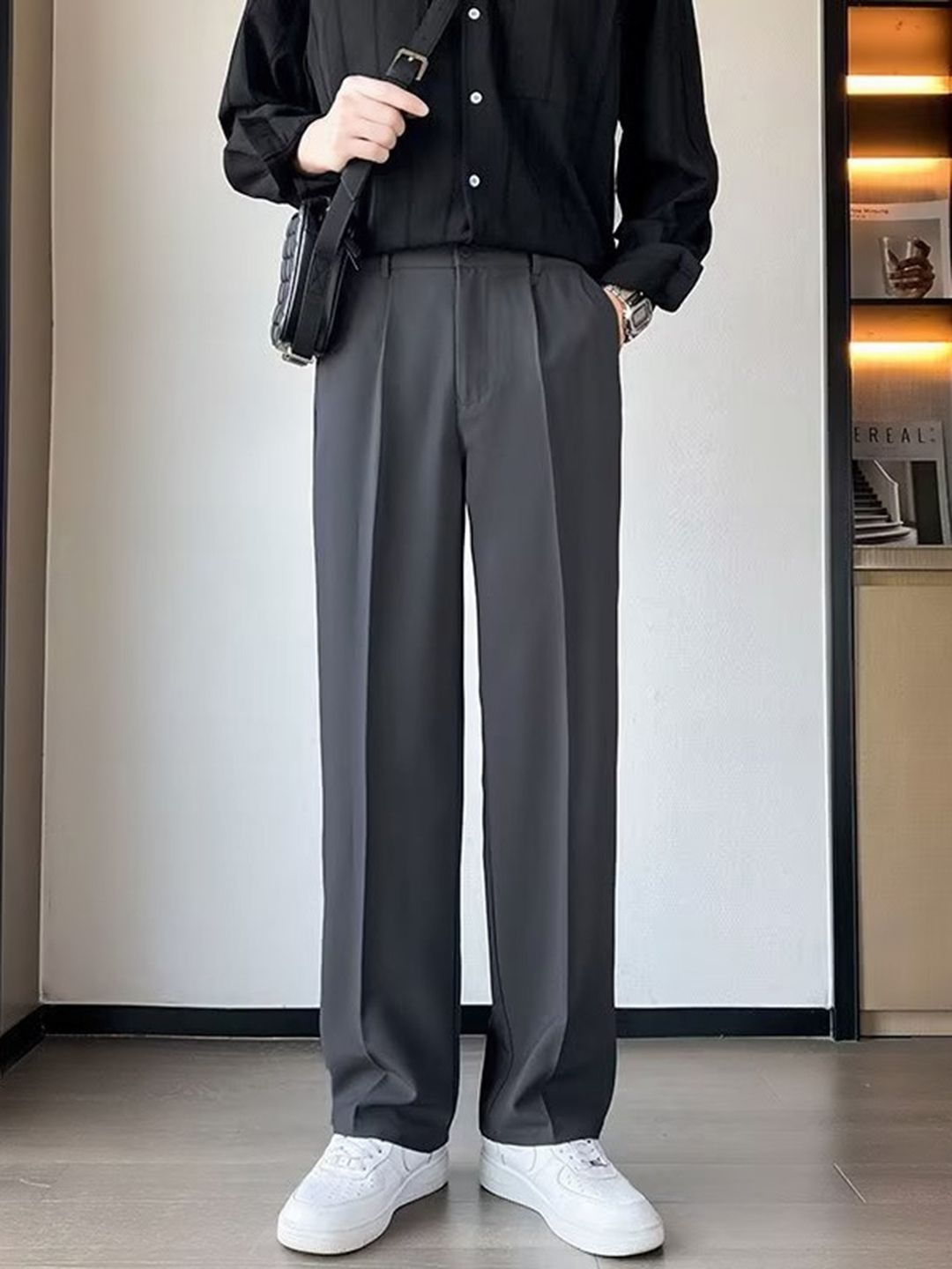 HERE&NOW Men Relaxed Straight Leg Straight Fit High-Rise Corduroy Pleated Trousers