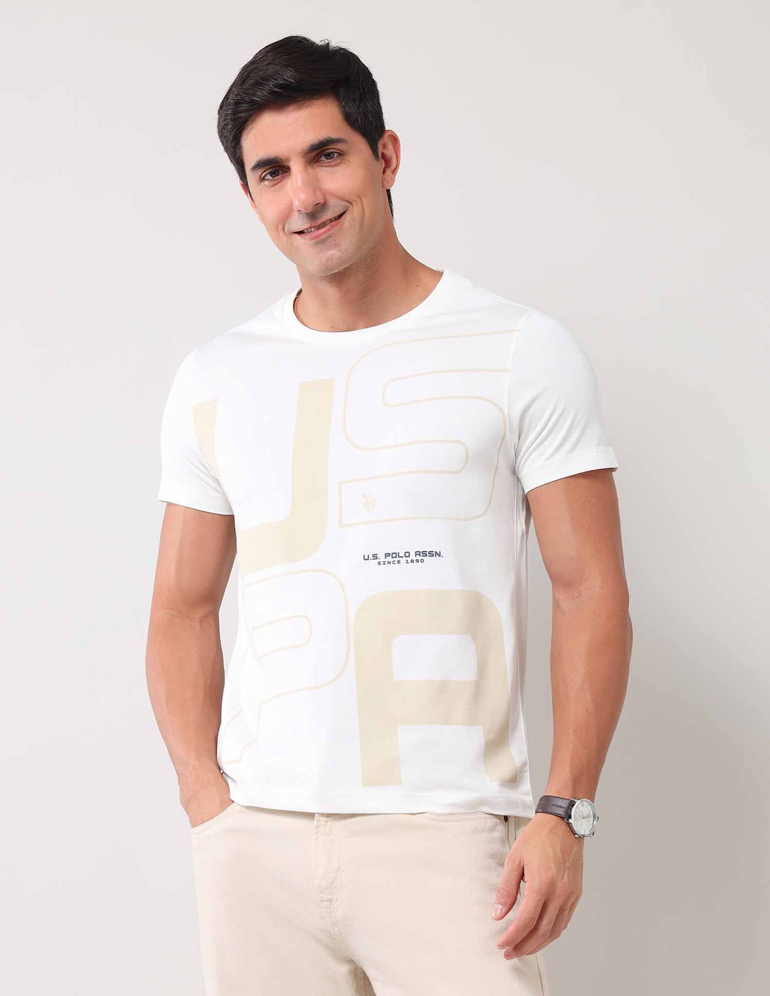 U.S. Polo Assn. Denim Co. Men Typography Printed Round Neck Cotton Slim Fit T-shirt