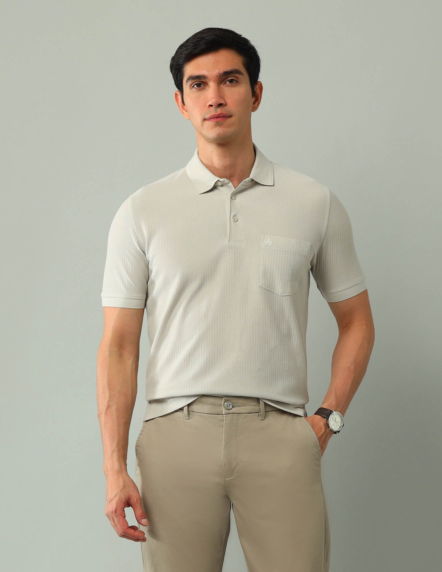 Arrow Men Self Design Polo Collar Cotton T-shirt