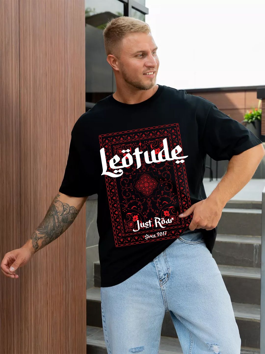Leotude Men Graphic Printed Round Neck Cotton Oversized T-shirt