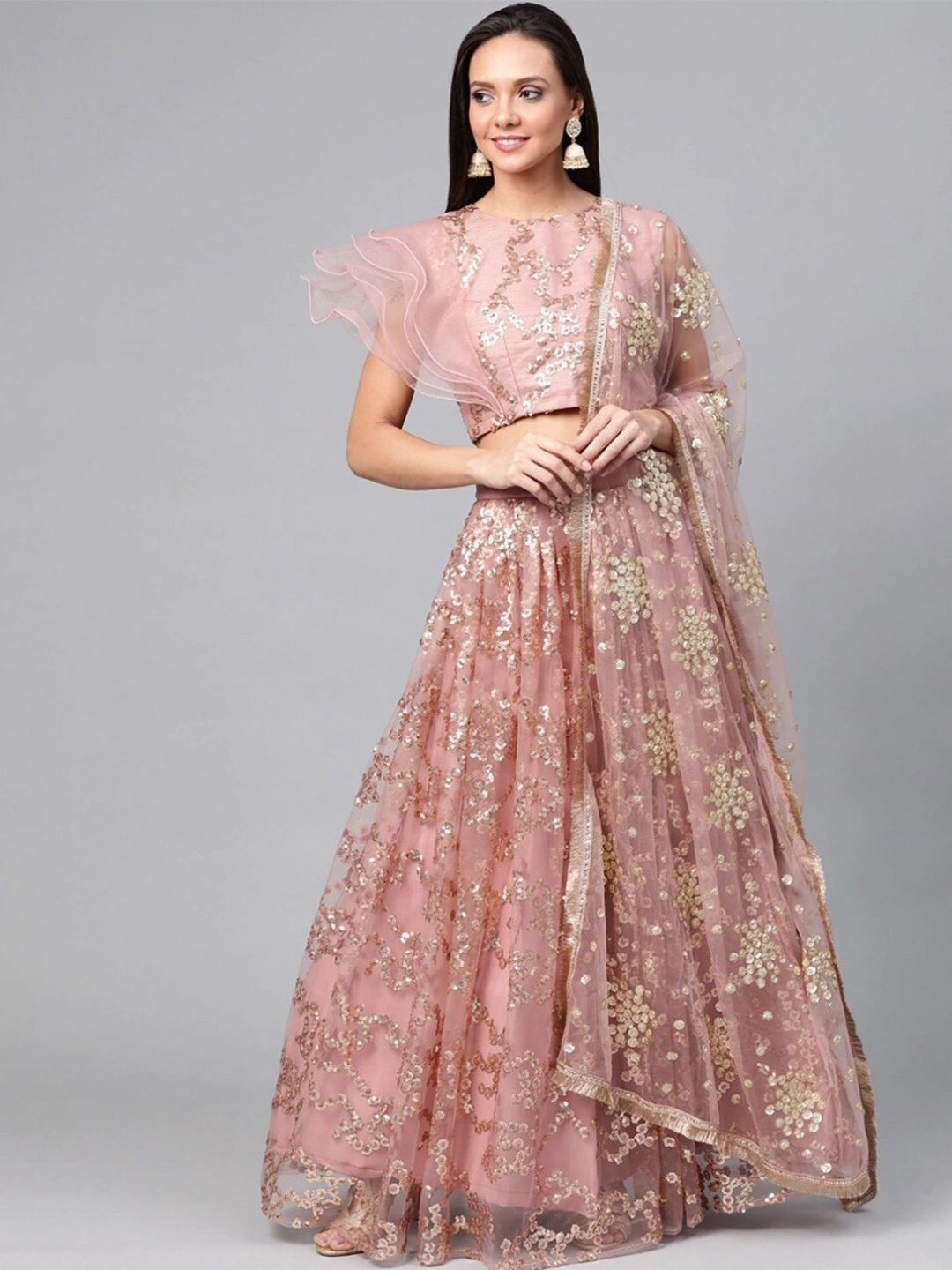 Fusionic Embellished Sequinned Semi-Stitched Lehenga & Blouse With Dupatta
