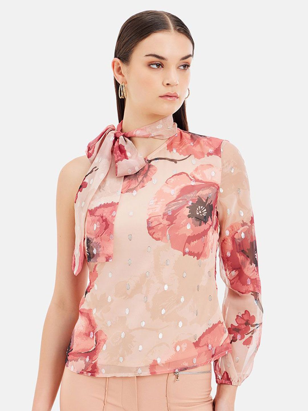 Floral Print One Shoulder Top Kazo Women Poppy One Floral Printed One Shoulder Top