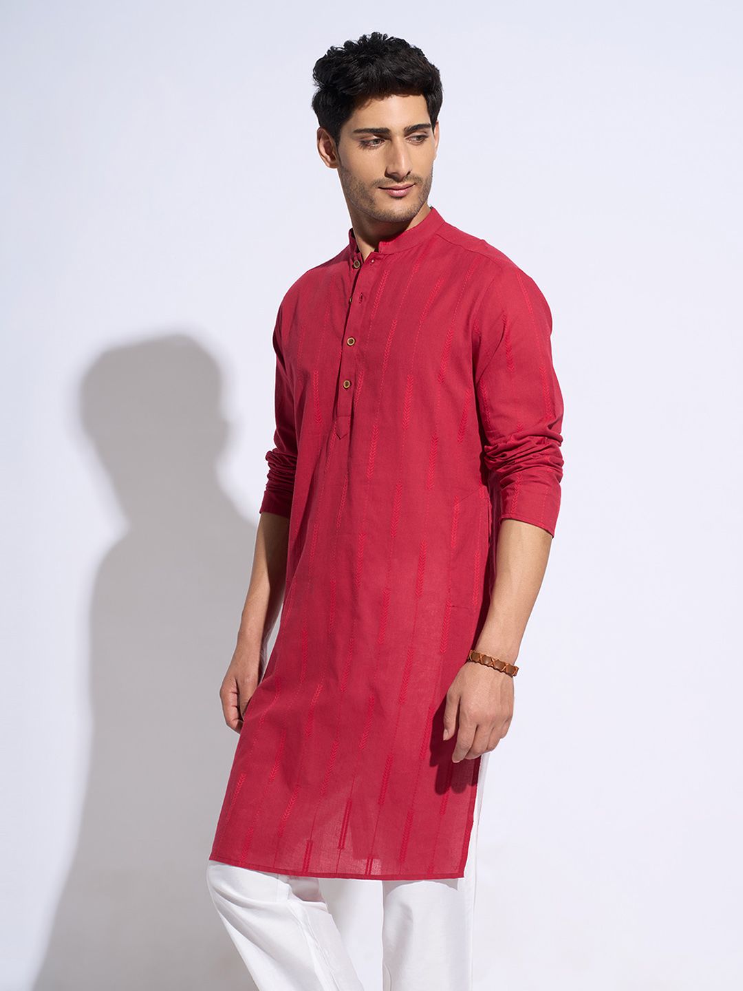 indus route by Pantaloons Floral Printed Mandarin Collar Pure Cotton Straight Kurta