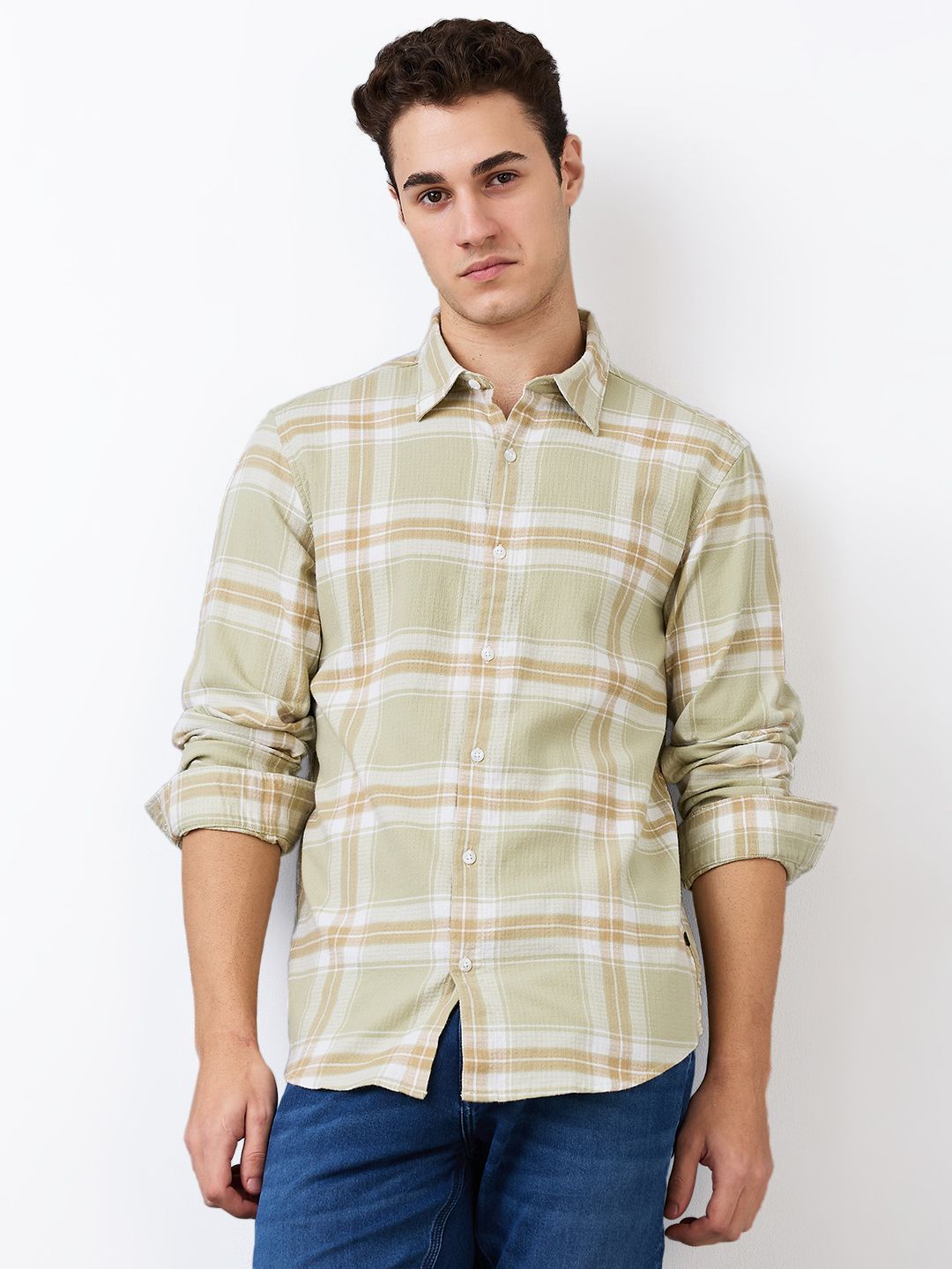 SPYKAR Men Spread Collar Tartan Checked Cotton Casual Shirt