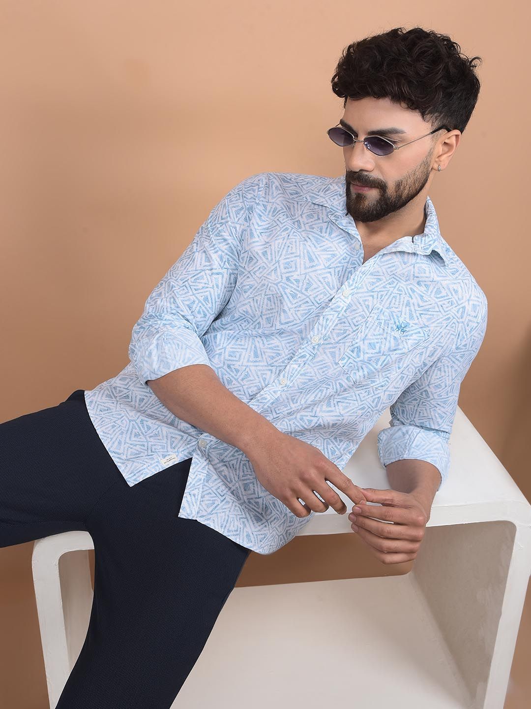 Crimsoune Club Men Premium Slim Fit Spread Collar Abstract Printed Cotton Casual Shirt