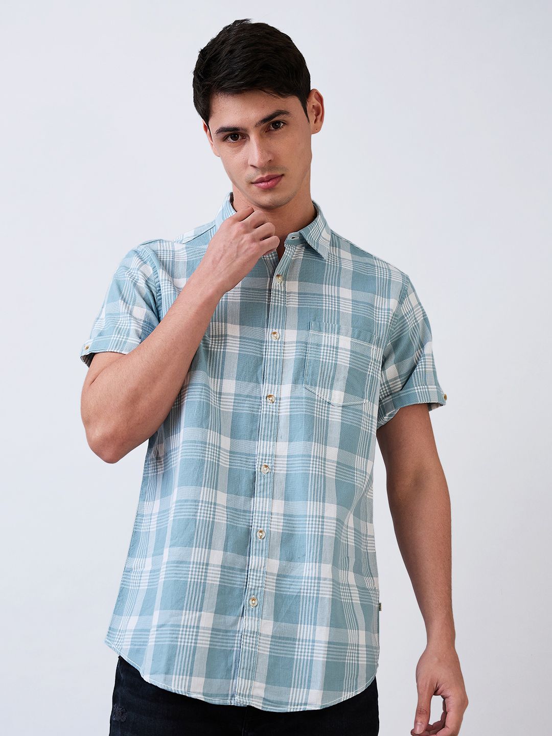 SPYKAR Men Spread Collar Tartan Checked Cotton Casual Shirt