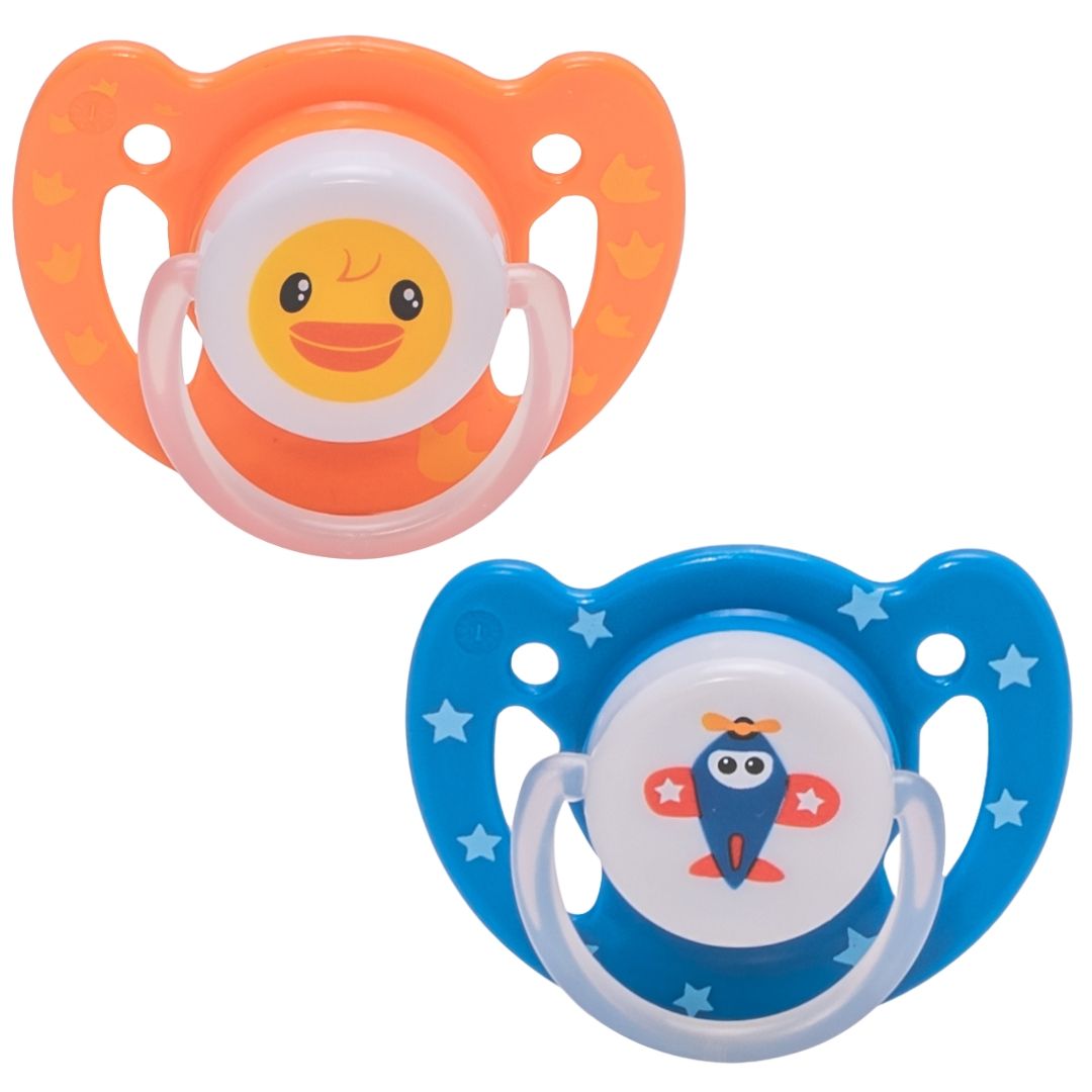 Adore Kids Pack Of 2 Blue & Orange-Color Printed Vented Pacifier BPA Free Teethers