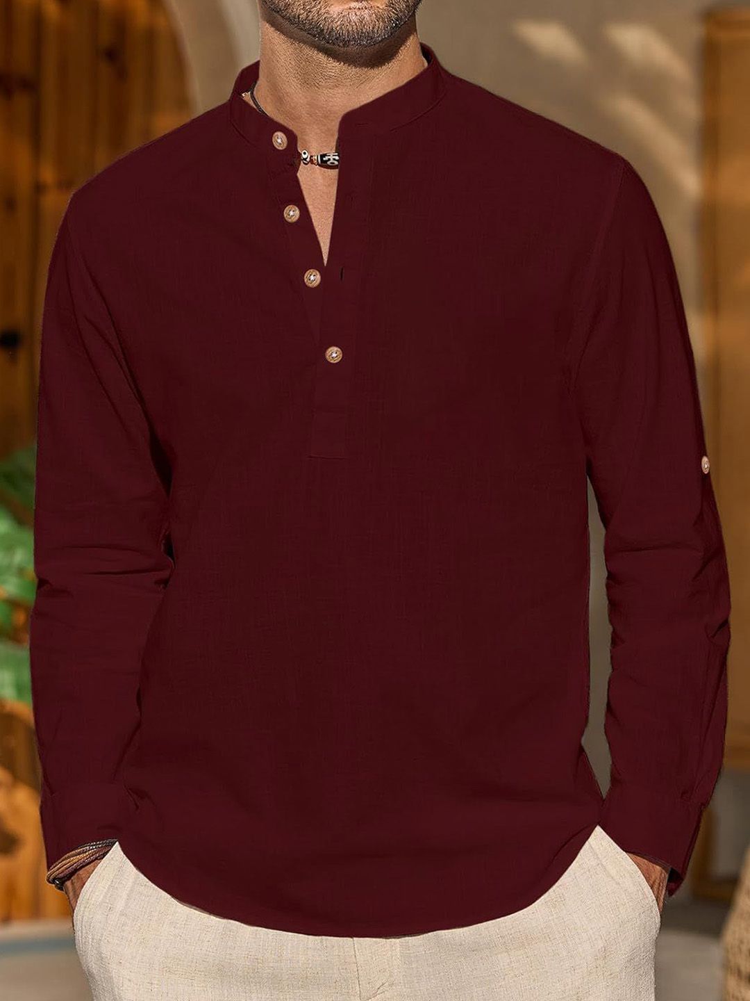 Vida Loca Band Collar Cotton Straight Slim Fit Short Kurta