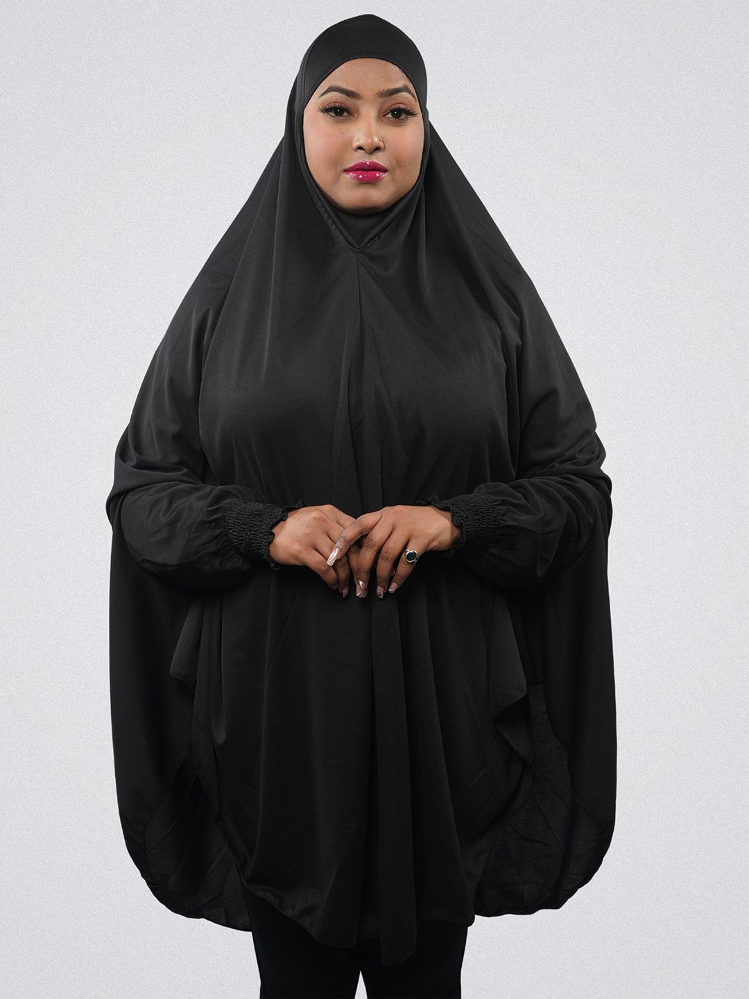 URBAN KANYA Round Neck Solid Khimar With Adjustable Mouth Piece Hijab