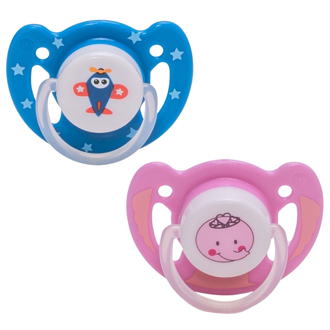 Adore Kids 2-Pcs Blue & Pink Printed Vented Pacifier Teether