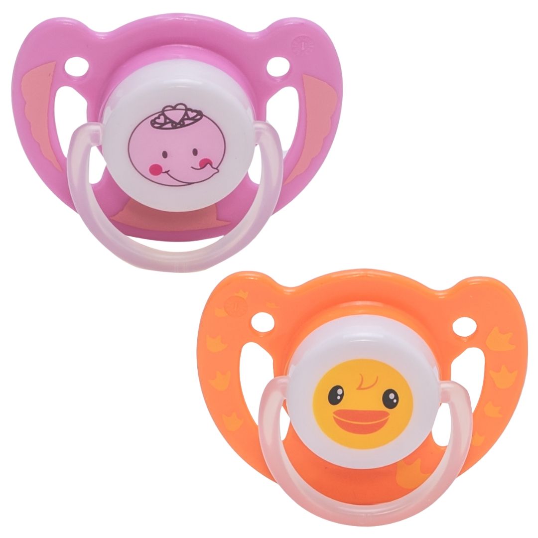 Adore 2-Pcs Orange-Color & Pink Printed Vented Pacifier BPA Free Kids Teethers