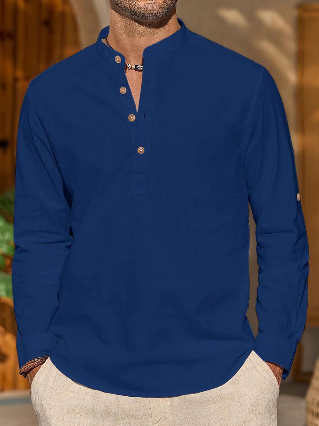 Vida Loca Cotton Band Collar Slim Fit Short Kurta