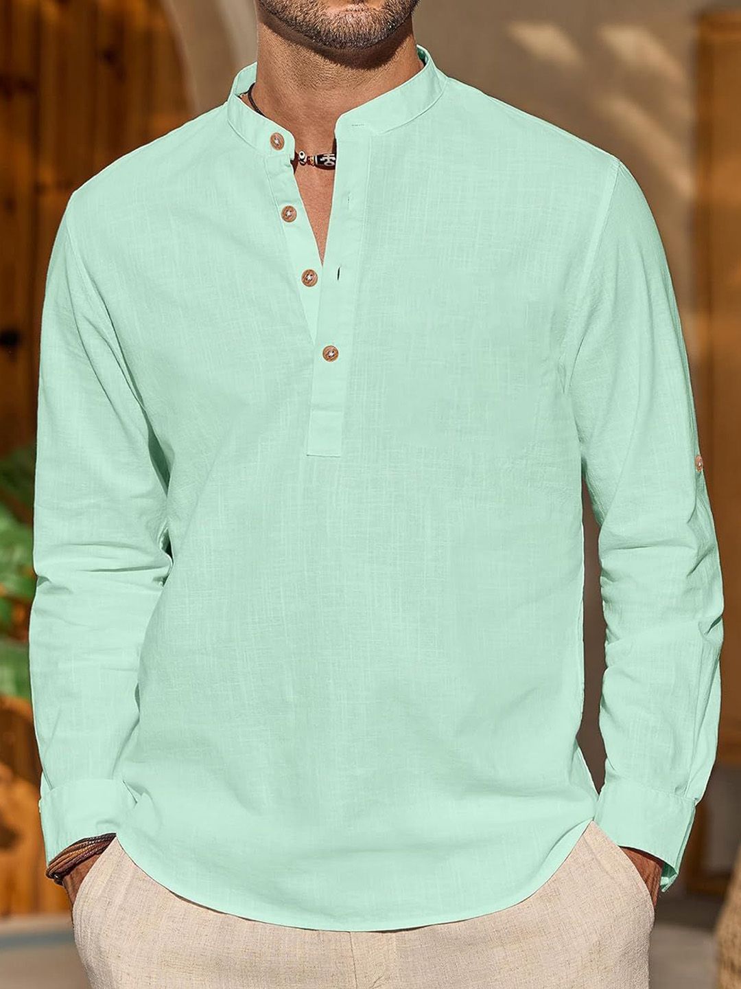 Vida Loca Cotton Band Collar Slim Fit Short Kurta