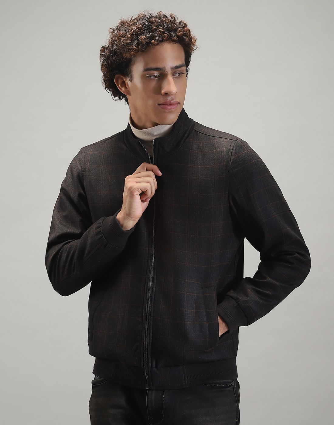 Monte Carlo Men Woollen Lightweight Outdoor Bomber with Patchwork Jacket