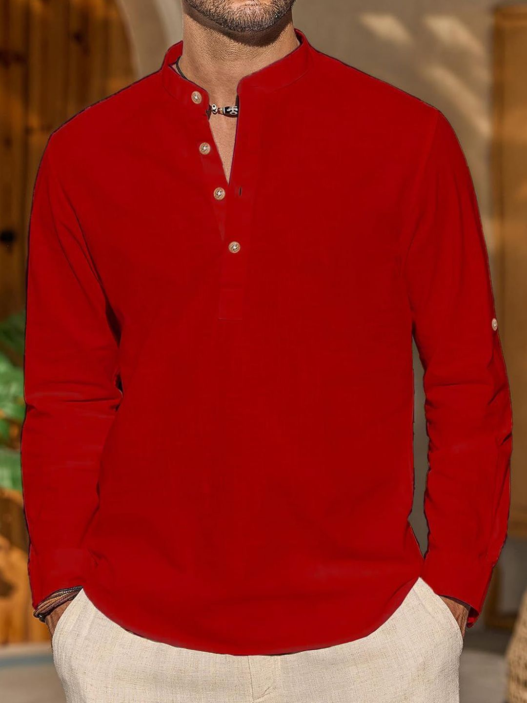 Vida Loca Cotton Band Collar Slim Fit Short Kurta