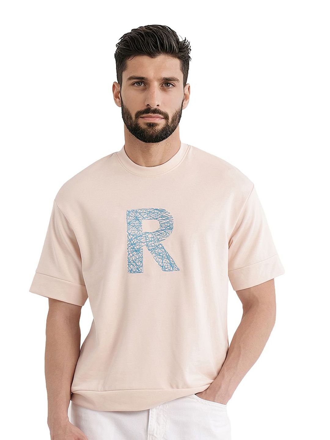 RARE RABBIT Men Typography Printed Round Neck Cotton Oversized T-shirt deal from myntra RARE RABBIT Men Typography Printed Round Neck Cotton Oversized T-shirt deal from myntra