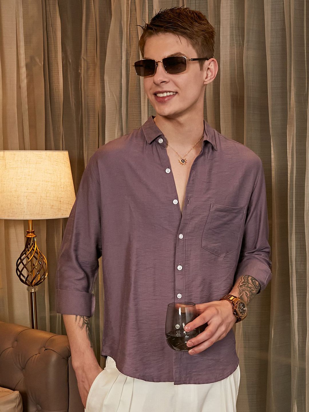CAHOOT Men Comfort Spread Collar Solid Casual Regular Fit Shirt