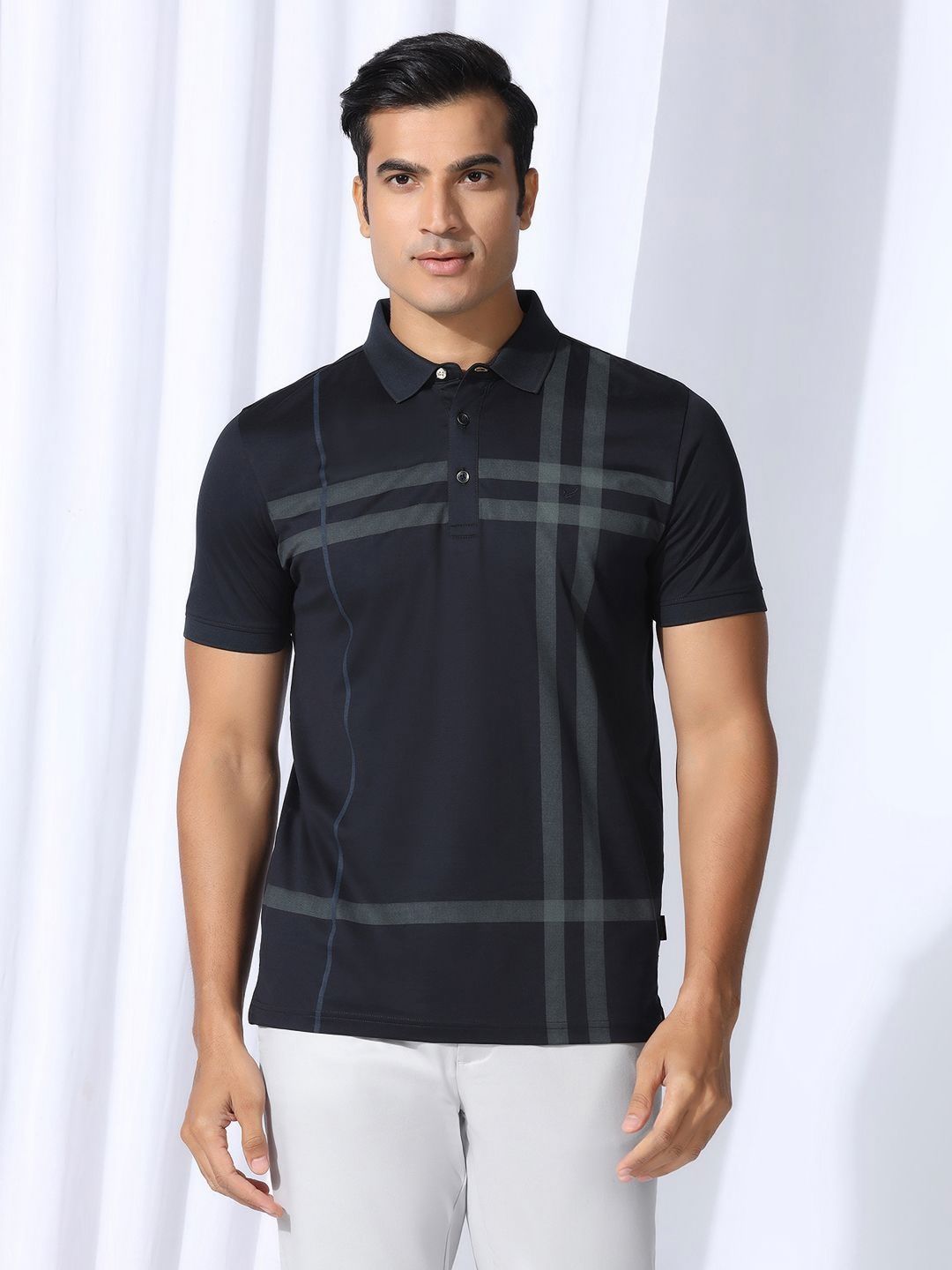 Blackberrys Men Striped Polo Collar Cotton Slim Fit T-shirt
