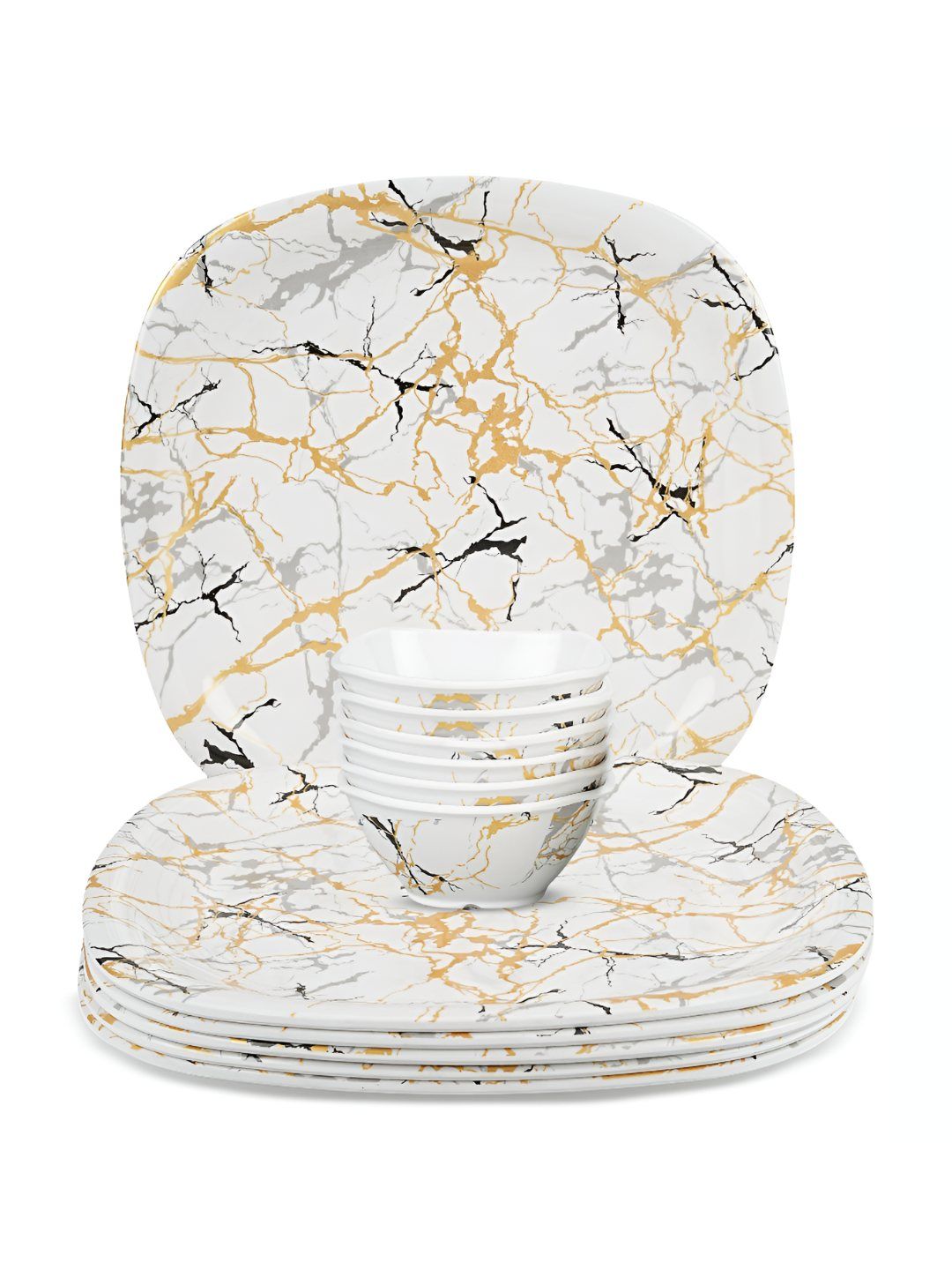 Bataniya White Marble Melamine Microwave Safe 12 Piece Dinner Set