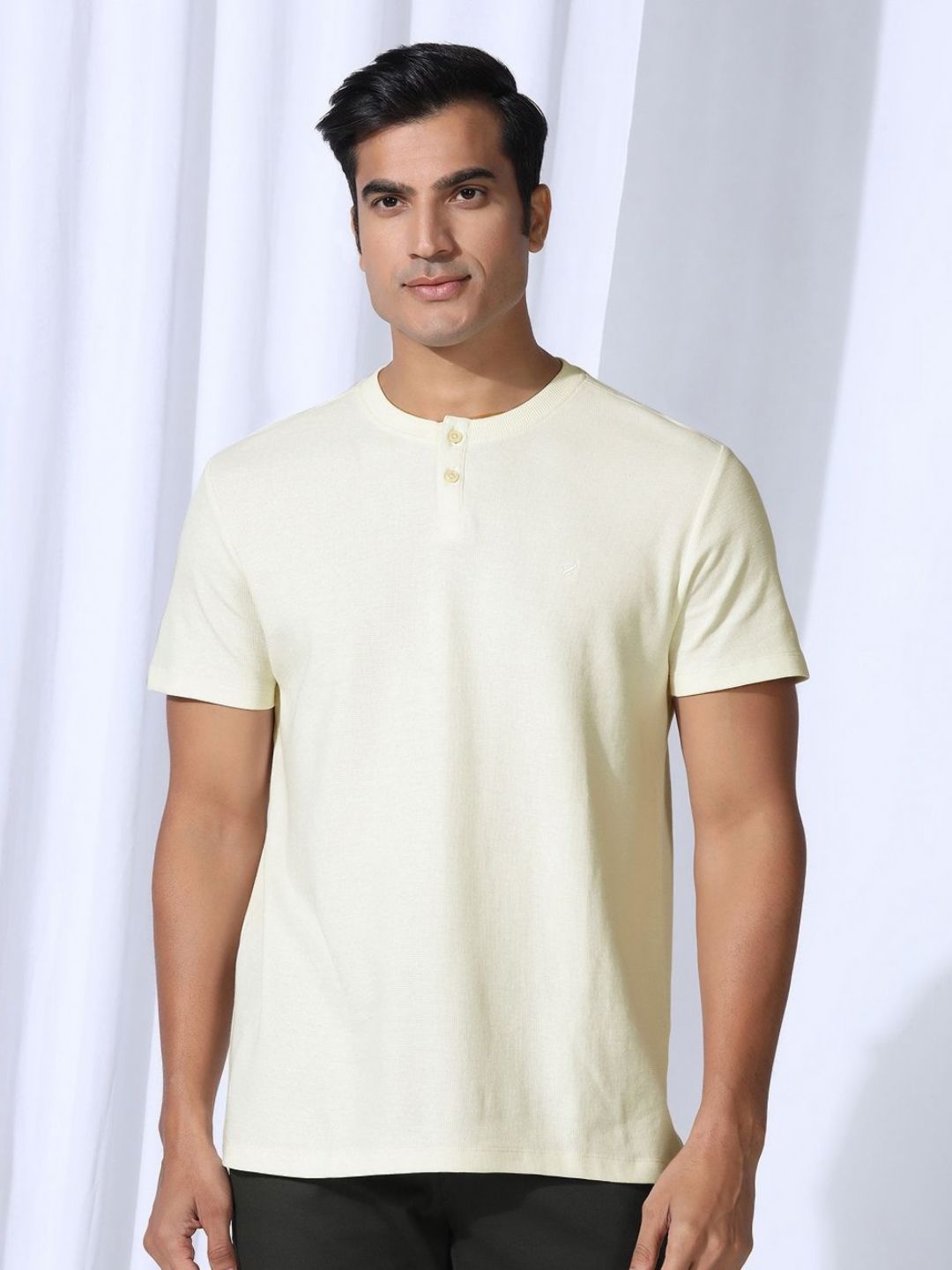 Blackberrys Men Self Design Henley Neck Cotton Slim Fit T-shirt