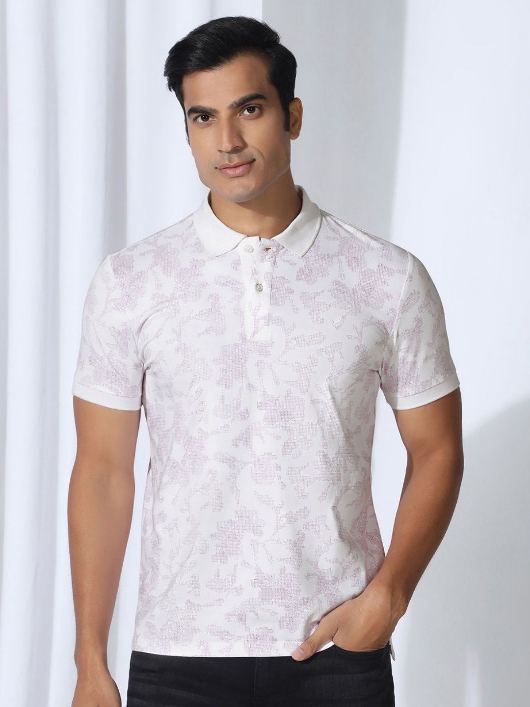 Blackberrys Men Abstract Printed Polo Collar Cotton Slim Fit T-shirt