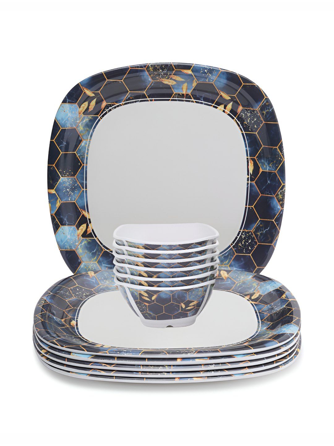 Bataniya Black Geometric Melamine Microwave Safe 12 Piece Dinner Set