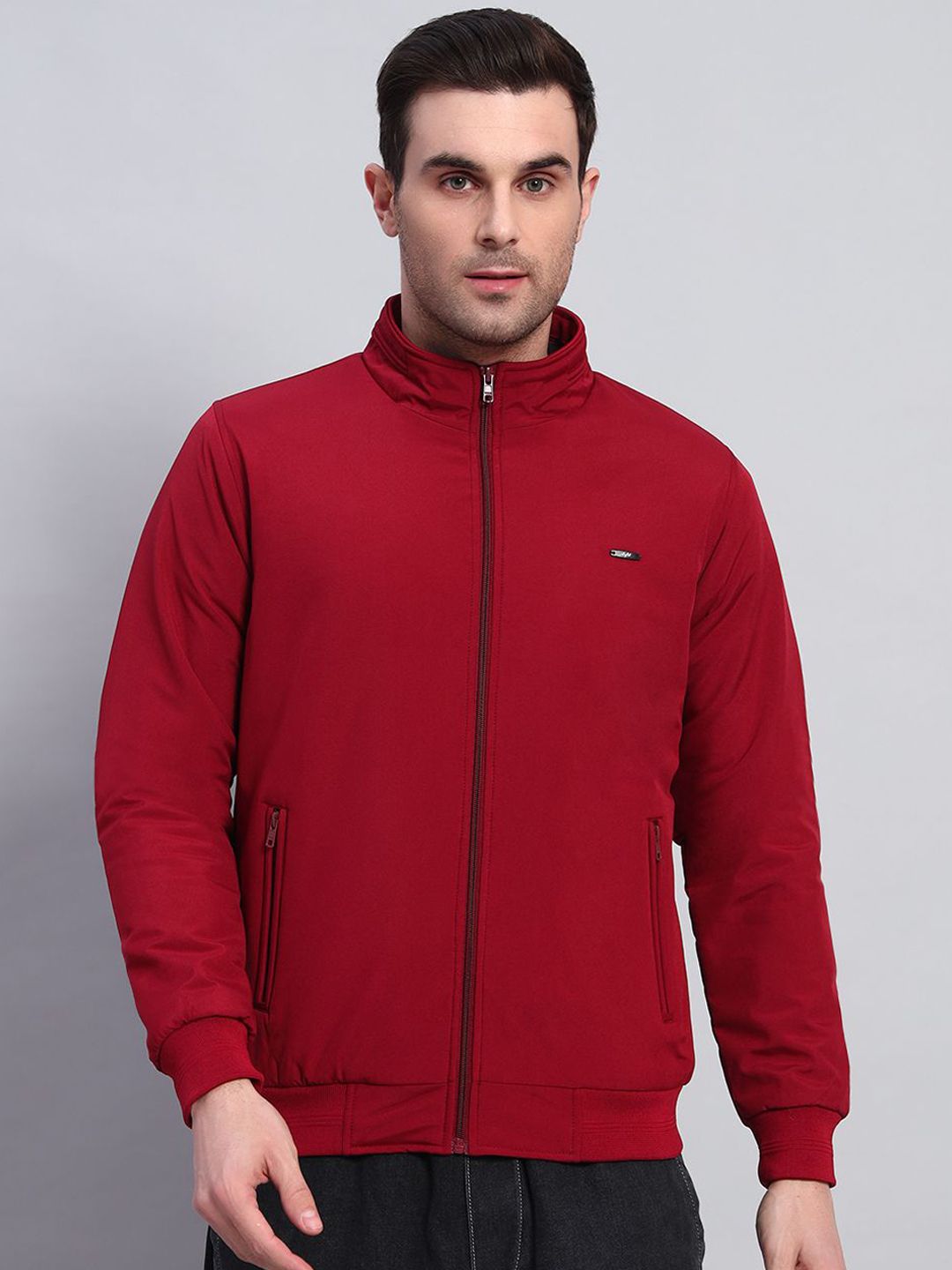 AR-FIT Men Mock Collar Solid Casual Water Resistant Bomber Jacket
