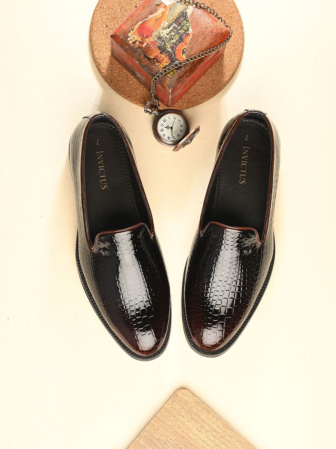 Invictus Men Woven Design Leather Formal Loafers