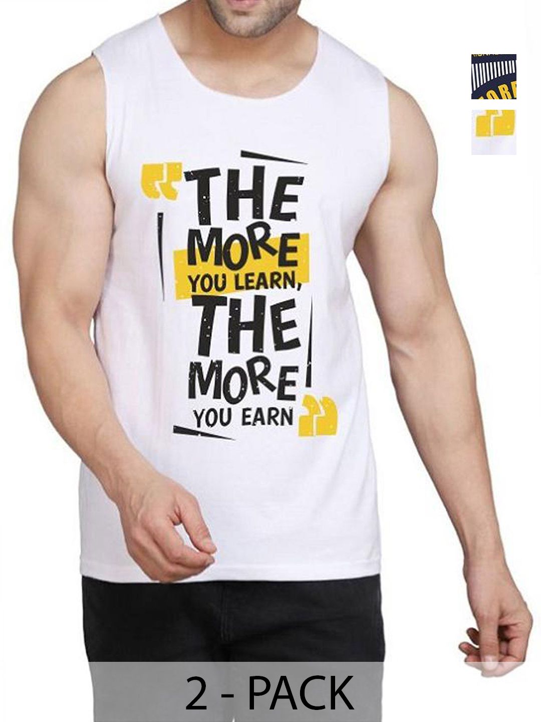 WOOSTRO Men Pack Of 2 Typography Printed Round Neck Cotton Slim Fit T-shirts