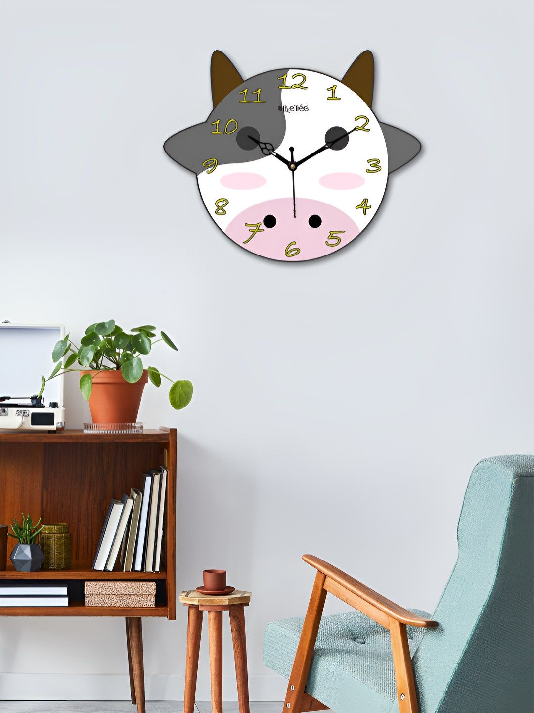 OLIVE TREE OLIVE TREE Kids White & Grey Analogue Wooden Animal Shaped Contemporary Wall Clock