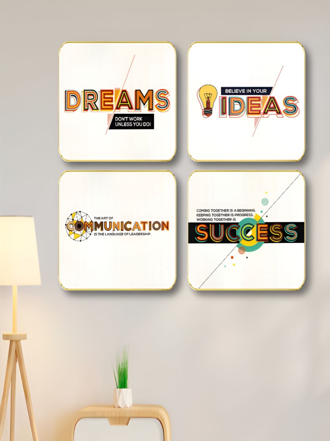Myntra Elegant Homes Myntra Elegant Homes White & Yellow 4 Piece Motivational Quotes Wooden Wall Art