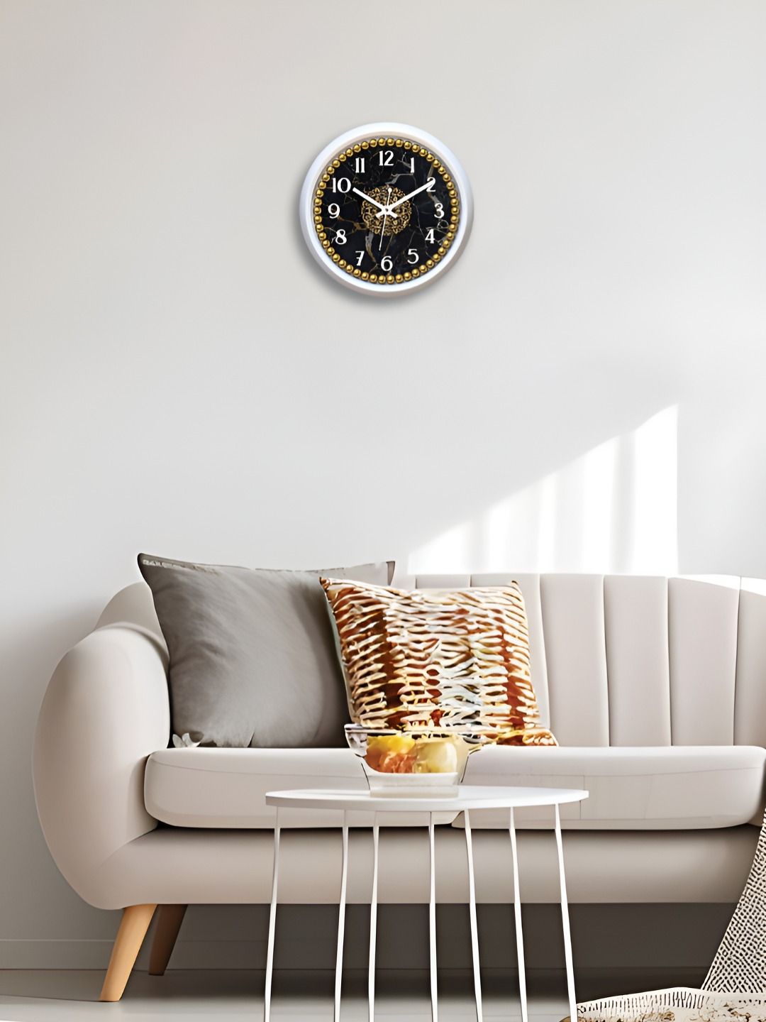 Aura Aura White & Gold-Toned Printed Contemporary Wall Clock