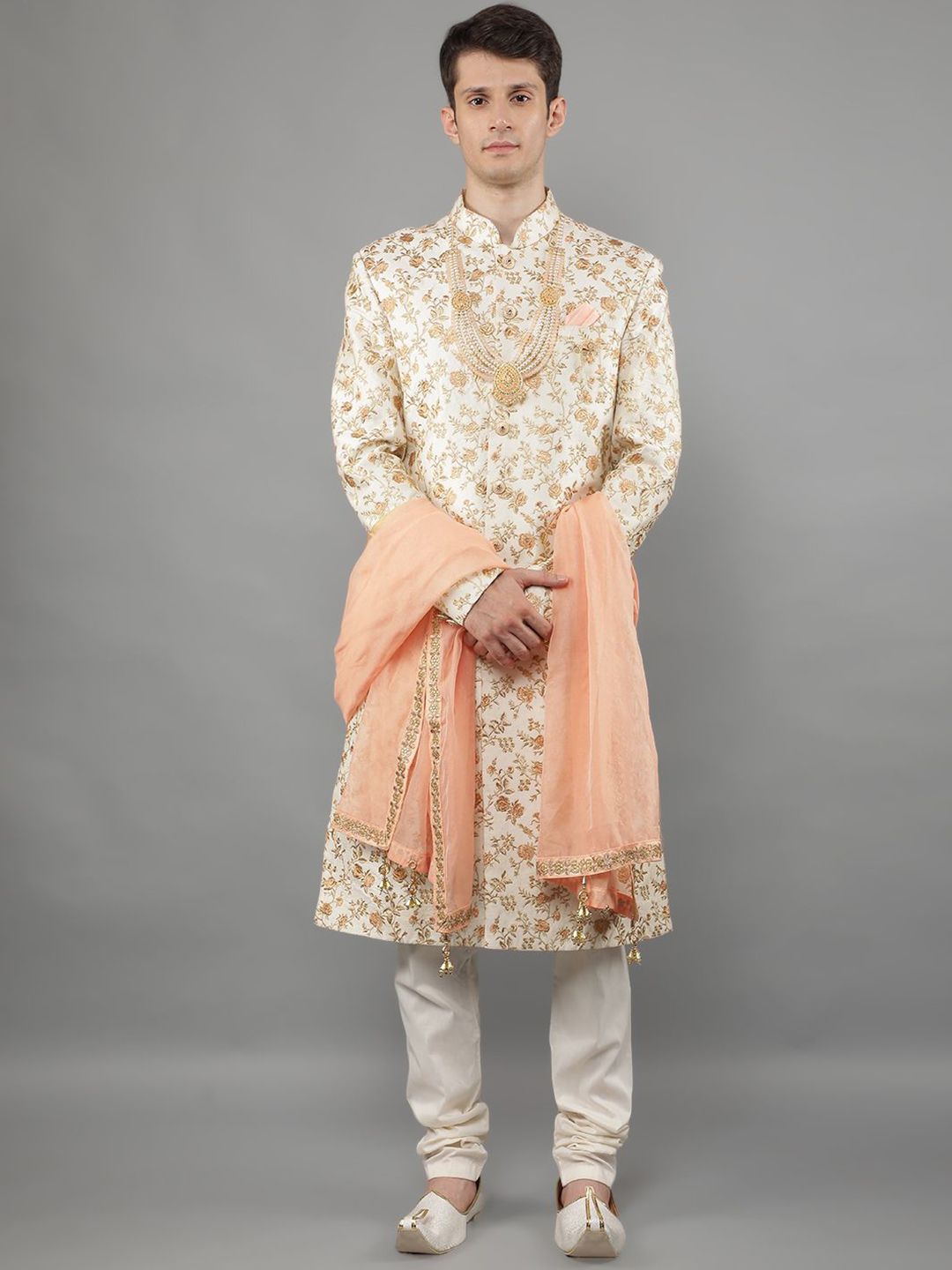 Manish Creations Embroidered Mandarin Collar Sherwani Set