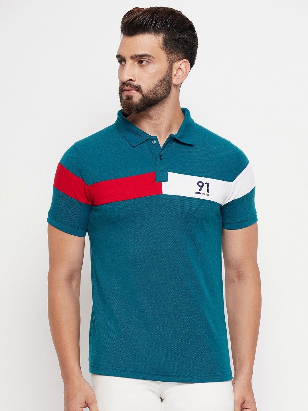 MXN Men Colourblocked Polo Collar Cotton T-shirt